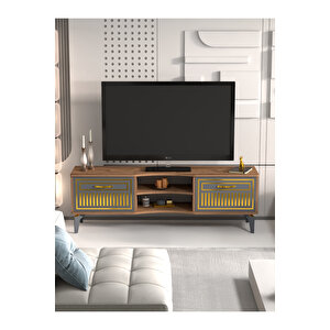 Tv Sehpası Tv Ünitesi Vera Atlantik Çam Antrasit Gold Çizgili 5050 Sarı