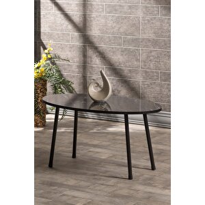 Orta Sehpa Metal Ayak Elips Bendir Siyah Mermer Desenli