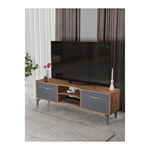 Tv Sehpası Tv Ünitesi Vera Atlantik Çam Antrasit Çizgili 5051 Kahverengi