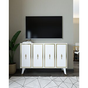 8172km-32dd Konsol,kahve Köşesi̇,ayakkabilik,ofi̇s Evrak Dolabi,mutfak Ki̇ler Dolabi,tv Üni̇tesi̇-BEYAZ-ALTIN