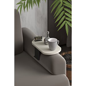 Yan Sehpa Ayarlanabilir Tepsi Oval Dekoratif Modern Yatay Dikey Koltuk Sehpası Krem Krem