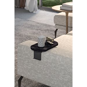 Yan Sehpa Ayarlanabilir Tepsi Oval Dekoratif Modern Yatay Dikey Koltuk Sehpası Bendir Siyah Mermer Desenli