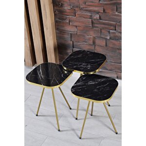 Zigon Sehpa 34*34 Altın Bendir Siyah Mermer Desenli