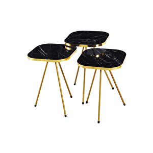 Zigon Sehpa 34*34 Altın Bendir Siyah Mermer Desenli