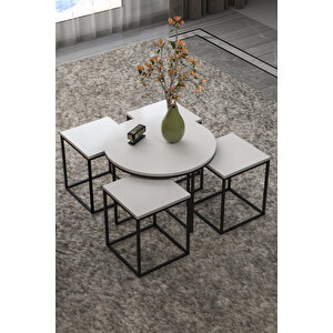 Orta Sehpa Ve Zigon Sehpa Oval Lüx 5'li Set Beyaz Beyaz