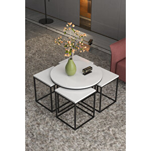 Orta Sehpa Ve Zigon Sehpa Oval Lüx 5'li Set Beyaz