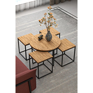 Orta Sehpa Ve Zigon Sehpa Oval Lüx 5'li Set Atlantik Çam Kahverengi
