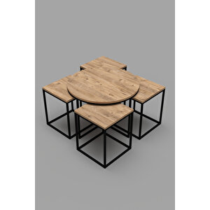 Orta Sehpa Ve Zigon Sehpa Oval Lüx 5'li Set Atlantik Çam
