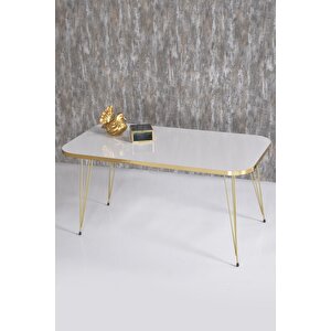 Orta Sehpa Kare Gold Altın Beyaz Tel Beyaz