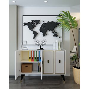 8173km-32dd Konsol,kahve Köşesi̇,ayakkabilik,ofi̇s Evrak Dolabi,mutfak Ki̇ler Dolabi,tv Üni̇tesi̇-BEYAZ-ALTIN