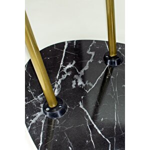 Orta Sehpa Elips Gold Metal Ayak Bendir Gold Siyah Mermer Desenli