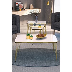Zigon Sehpa Kr Ve Orta Sehpa Kr Set Çift Gold Beyaz Tel 1111 Beyaz