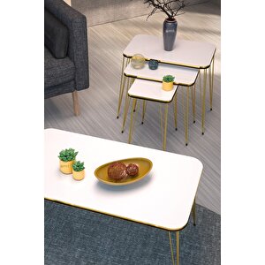 Zigon Sehpa Kr Ve Orta Sehpa Kr Set Çift Gold Beyaz Tel 1111 Beyaz