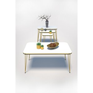 Zigon Sehpa Kr Ve Orta Sehpa Kr Set Çift Gold Beyaz Tel 1111 Beyaz