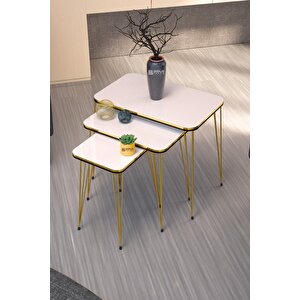 Zigon Sehpa Kr Ve Orta Sehpa Kr Set Çift Gold Beyaz Tel 1111