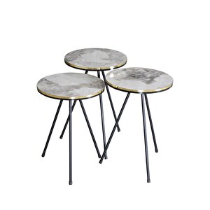 Zigon Sehpa Ve Orta Sehpa Elips Set Siyah Metal Ayak Çift Altın Efes