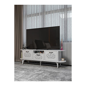 Tv Sehpası Mira Gümüş 5033 Beyaz 160 Cm 35 Cm 50 Cm Metalik