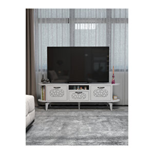 Tv Sehpası Mira Gümüş 5033 Beyaz 160 Cm 35 Cm 50 Cm Metalik