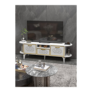Tv Sehpası Mira Gold 5032 Beyaz 160 Cm 35 Cm 50 Cm Beyaz