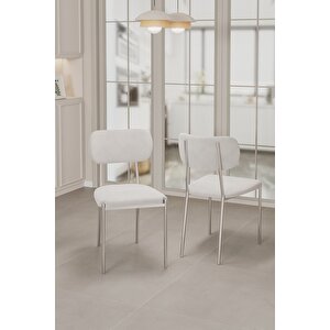 Nexa Demir Metal Ayaklı 70x120 Sabit Masa Yemek Odası Takımı, Mutfak Takımı 4 Adet Sandalye Krem