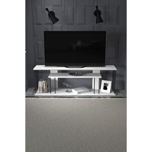 Tv Sehpası Tv Ünitesi Raflı 140 Cm Gzd Plus Beyaz Beyaz