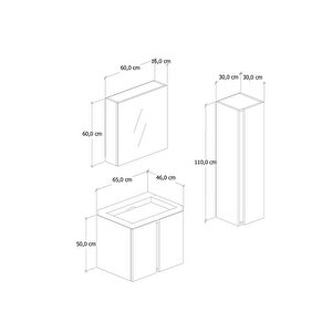 %100 Mdf - 65 Cm Lavina Banyo Dolabı + 30 Cm Lavina Boy Dolabı