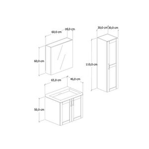 %100 Mdf - 65 Cm Riva Banyo Dolabı + 30 Cm Riva Boy Dolabı