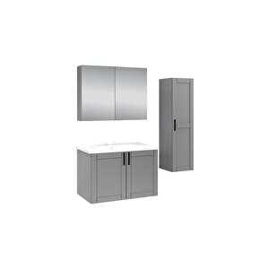%100 Mdf - 80 Cm Riva Banyo Dolabı + 30 Cm Riva Boy Dolabı