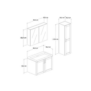 %100 Mdf - 80 Cm Riva Banyo Dolabı + 30 Cm Riva Boy Dolabı