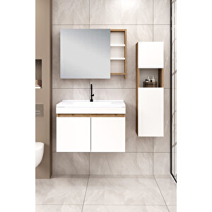 %100 Mdf - 80 Cm Saura Banyo Dolabı + 30 Cm Saura Boy Dolabı