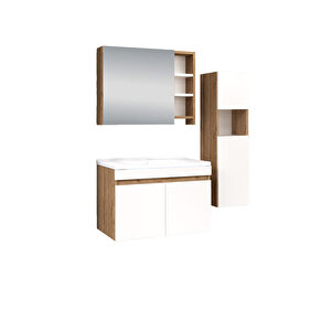 %100 Mdf - 80 Cm Saura Banyo Dolabı + 30 Cm Saura Boy Dolabı