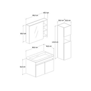 %100 Mdf - 80 Cm Saura Banyo Dolabı + 30 Cm Saura Boy Dolabı