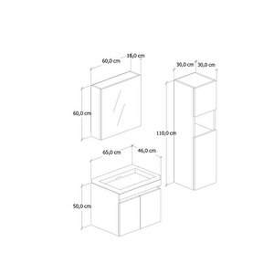 %100 Mdf - 65 Cm Saura Banyo Dolabı + 30 Cm Saura Boy Dolabı