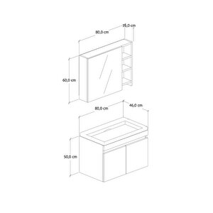 %100 Mdf - 80 Cm Saura Banyo Dolabı
