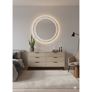 Dokunmatik Ledli Spiral  Desen Ayna  70 Çap