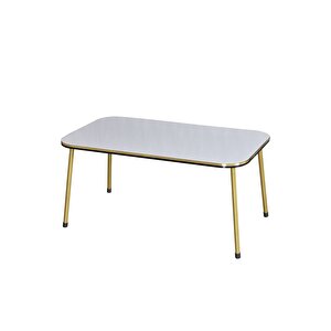 Zigon Sehpa Ve Orta Sehpa Kr Set Çift Gold Beyaz Metal