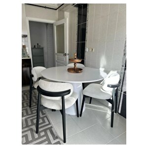 Terra Nix Yuvarlak Ahşap Siyah Masa Takımı Bohem 4 Kişilik Mutfak Masa Sandalye Takımı İskandinav