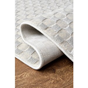 Pamuk Tabanlı Modern Tasarımlı  Sisal Dama Gri Renk Halı