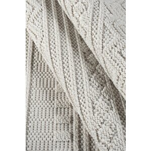 Modern Geometrik Tasarımlı Jüt Dokuma Loop Sisal Krem Renk Halı