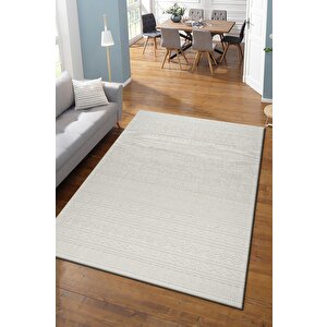 Modern Geometrik Tasarımlı Jüt Dokuma Loop Sisal Krem Renk Halı 100x400 cm