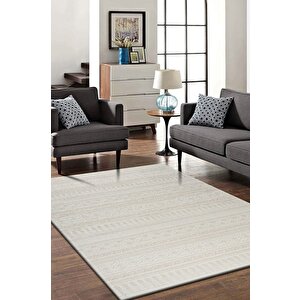 Modern Geometrik Tasarımlı Jüt Dokuma Loop Sisal Bej Halı