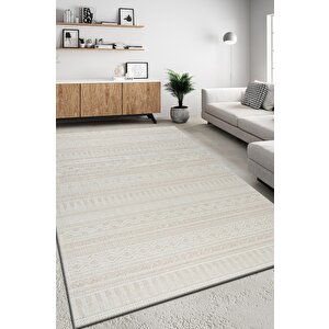 Modern Geometrik Tasarımlı Jüt Dokuma Loop Sisal Bej Halı 200x300 cm