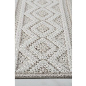 Modern Geometrik Tasarımlı Jüt Dokuma Loop Sisal Bej Halı