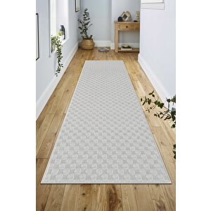 Pamuk Tabanlı Modern Tasarımlı  Sisal Dama Gri Renk Halı 200x350 cm