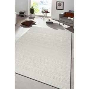 Modern Geometrik Tasarımlı Jüt Dokuma Loop Sisal Krem Renk Halı 120x250 cm