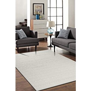 Modern Geometrik Tasarımlı Jüt Dokuma Loop Sisal Krem Renk Halı