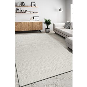 Modern Geometrik Tasarımlı Jüt Dokuma Loop Sisal Krem Renk Halı