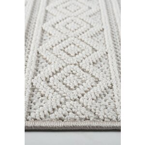 Modern Geometrik Tasarımlı Jüt Dokuma Loop Sisal Krem Renk Halı