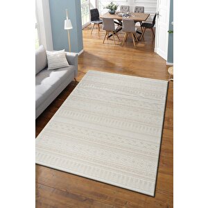 Modern Geometrik Tasarımlı Jüt Dokuma Loop Sisal Bej Halı 80x100 cm