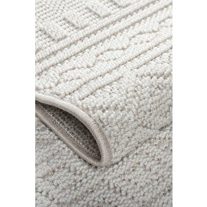 Modern Geometrik Tasarımlı Jüt Dokuma Loop Sisal Krem Renk Halı